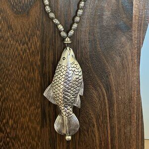 Vintage Hill Tribe Sterling Fish Pendant Necklace